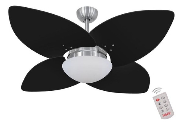 Ventilador De Teto Kovalski 4 Pás Preto 127v Com Controle