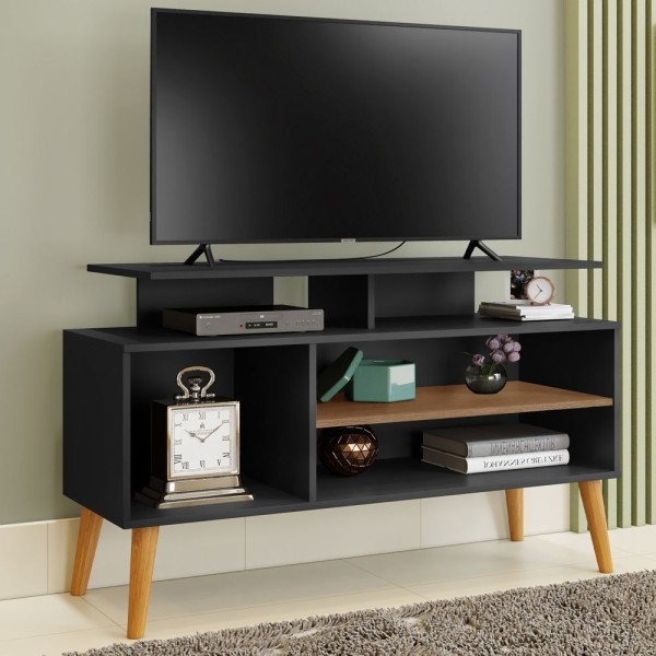 Rack Para Tv Leo Preto E Canela
