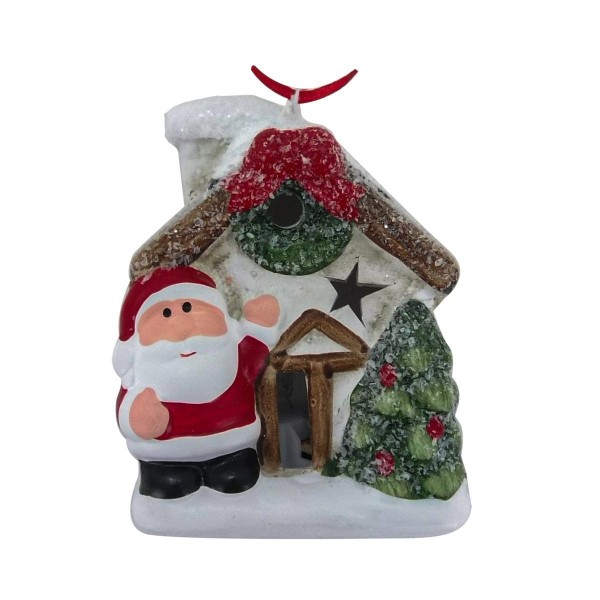 Encontraproduto.com.br - Enfeite Casinha Magizi Natal com Led para Árvore Branco e Vermelho 5,8cmx5cmx7cm