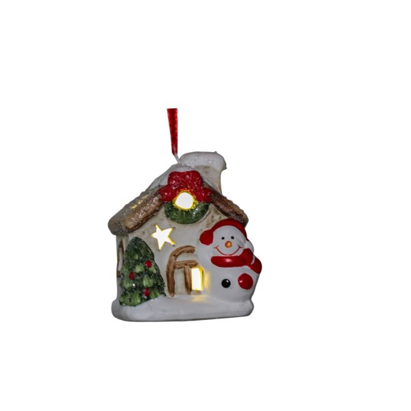 Encontraproduto.com.br - Enfeite Casinha Magizi Natal com Led para Árvore Branco 5,8cmx5cmx7cm