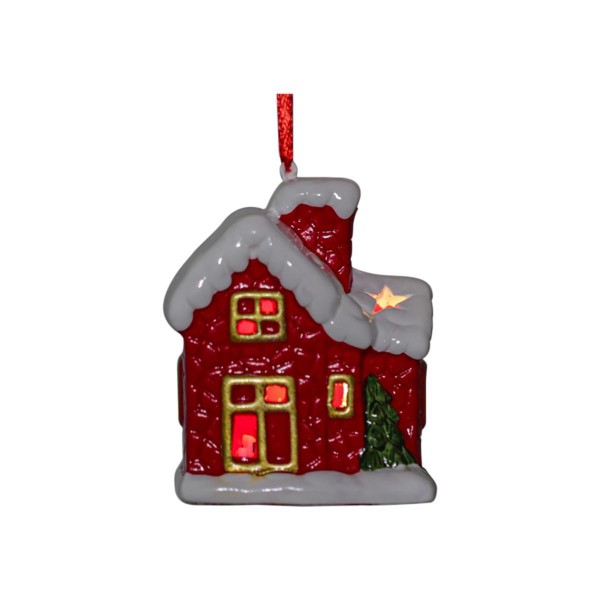 Encontraproduto.com.br - Mini Casinha Vila Natalina Em Cerâmica Com Led Vermelha 7cm