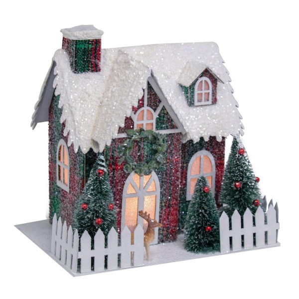 Chalé Natal Magizi Iluminado 20cmx20cmx15cm - Vermelho e Verde