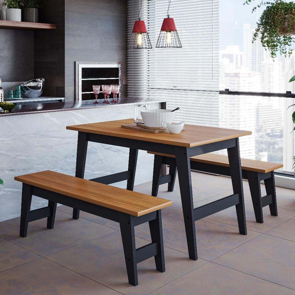 Mesa Sala Aurora 130+2 Bancos Cinza/nature-cimol