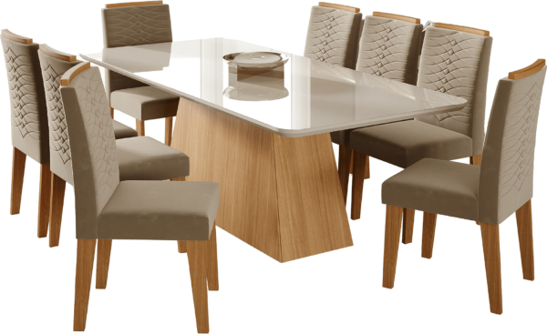 MESA CIMOL LAURA RETANGULAR 6 CADEIRAS NAT/OFW/JOL