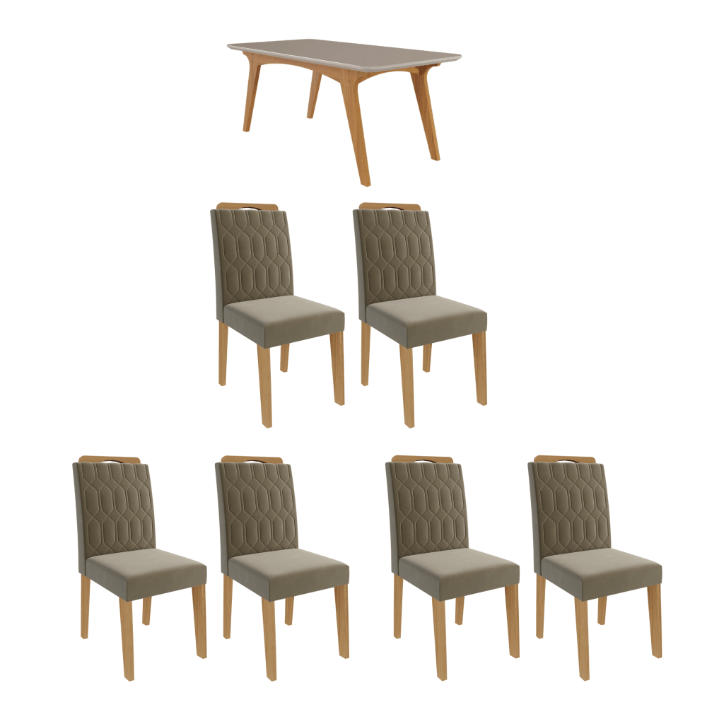 Mesa de Jantar Selena 6 Cadeiras Paola MDF Cimol Branco Bege