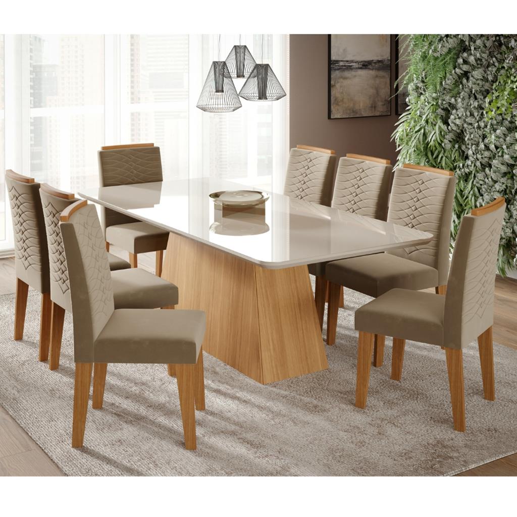Encontraproduto.com.br - Mesa De Jantar Helena 210cm 8 Cadeiras C/ Pés Em Madeira