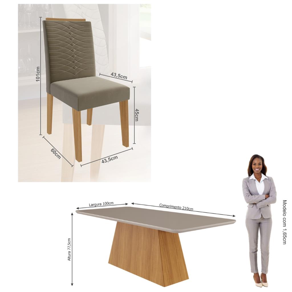 Encontraproduto.com.br - Mesa De Jantar Helena 210cm 8 Cadeiras C/ Pés Em Madeira
