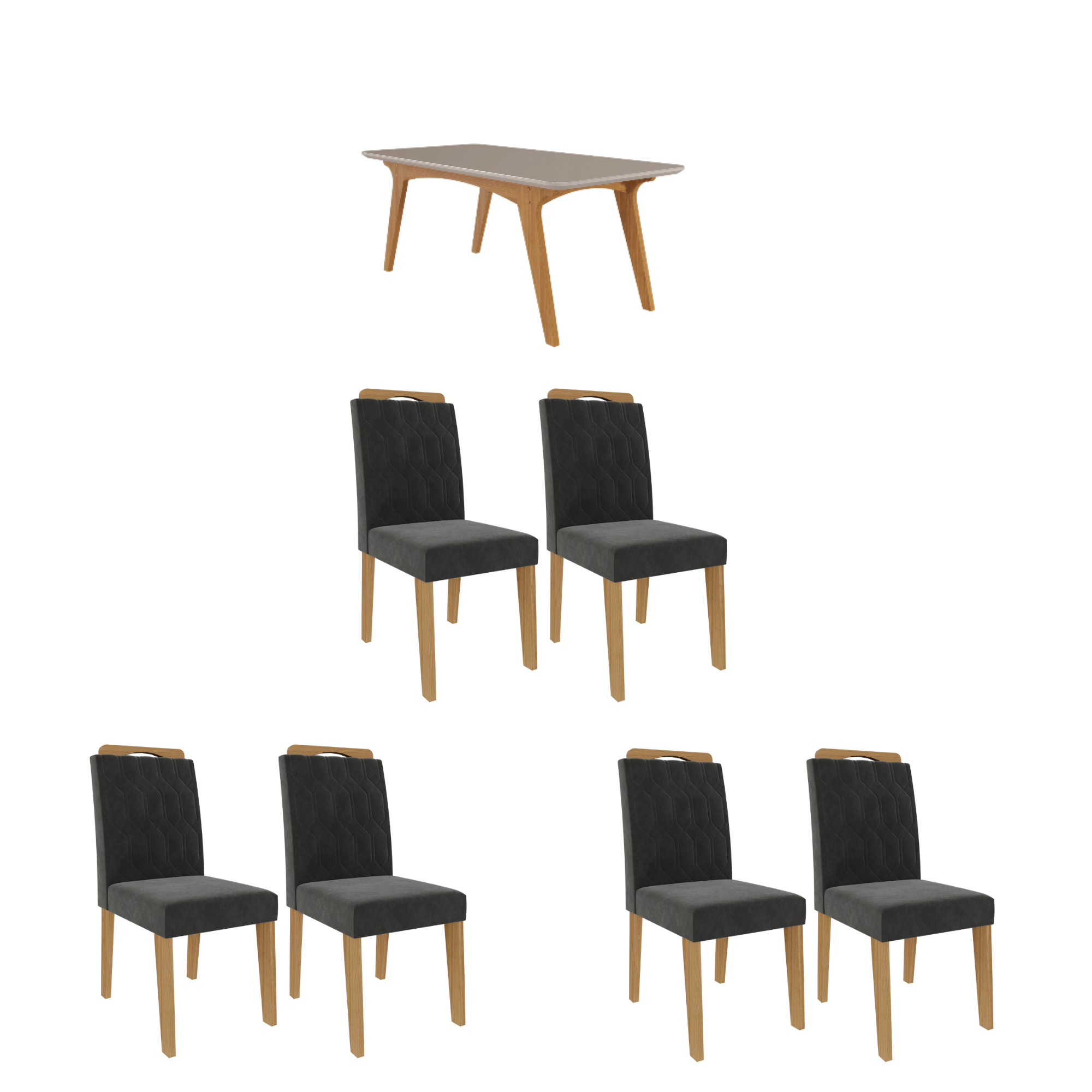 Mesa de Jantar Selena 6 Cadeiras Paola MDF Cimol Branco Cinza