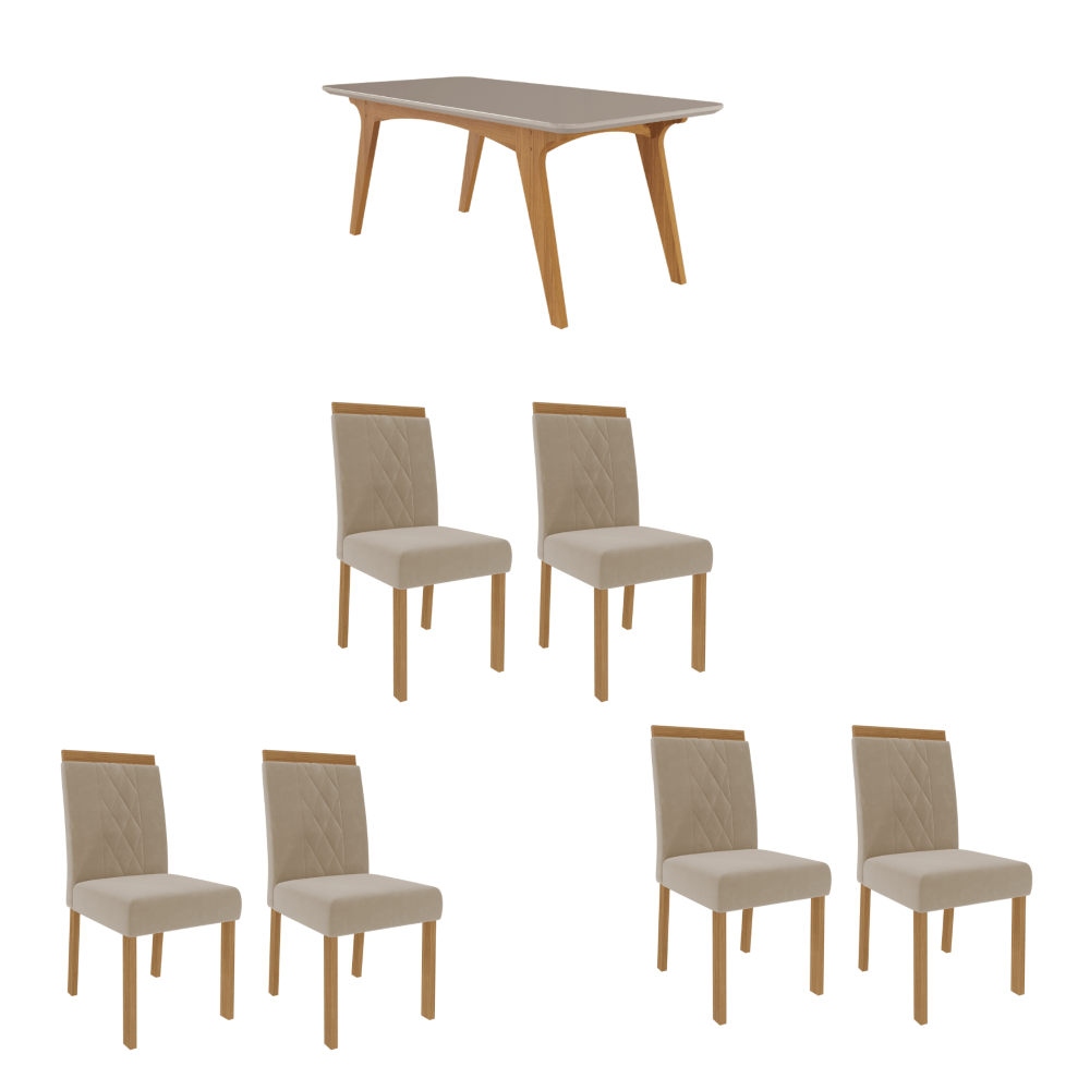 Mesa para Sala de Jantar Selena 6 Cadeiras Alice MDF Cimol Branco Bege