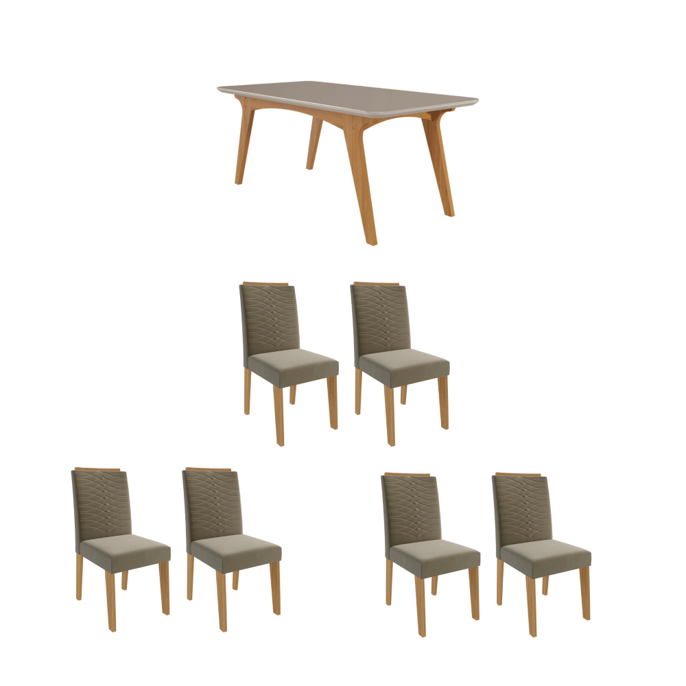 Mesa de Jantar Selena 6 Cadeiras Clarice MDF Cimol Branco Bege