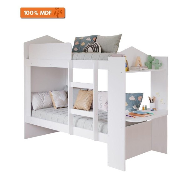 Beliche Solteiro 100% MDF Com Escrivaninha Nicho e Proteção Lateral Duda Cimol Branco