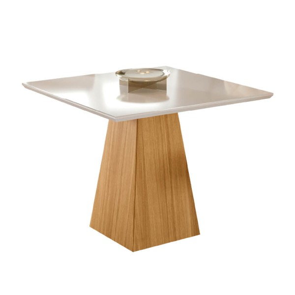 Encontraproduto.com.br - Mesa Cimol Sabrine 95x95cm com Tampo de Vidro - Nature/Off White
