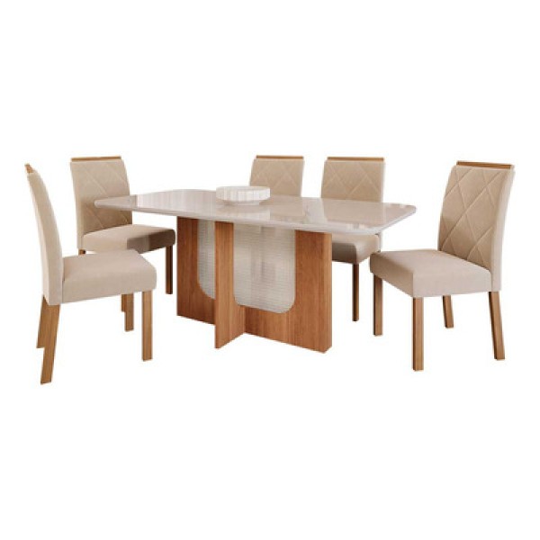 Encontraproduto.com.br - Conjunto Sala de Jantar Mesa Louise 180cm 6 Cadeira Fernanda Cimol