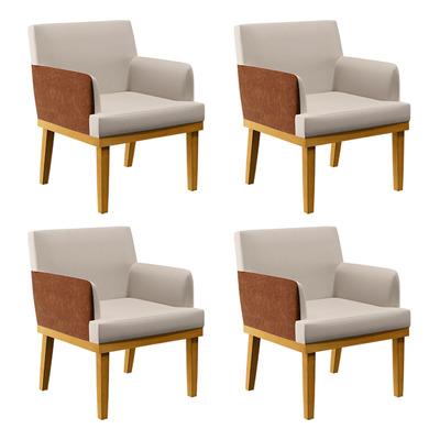 Encontraproduto.com.br - Kit 04 Poltronas Estar Linho Cru Couríssimo Camel