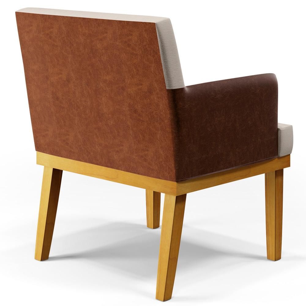 Encontraproduto.com.br - Kit 04 Poltronas Estar Linho Cru Couríssimo Camel