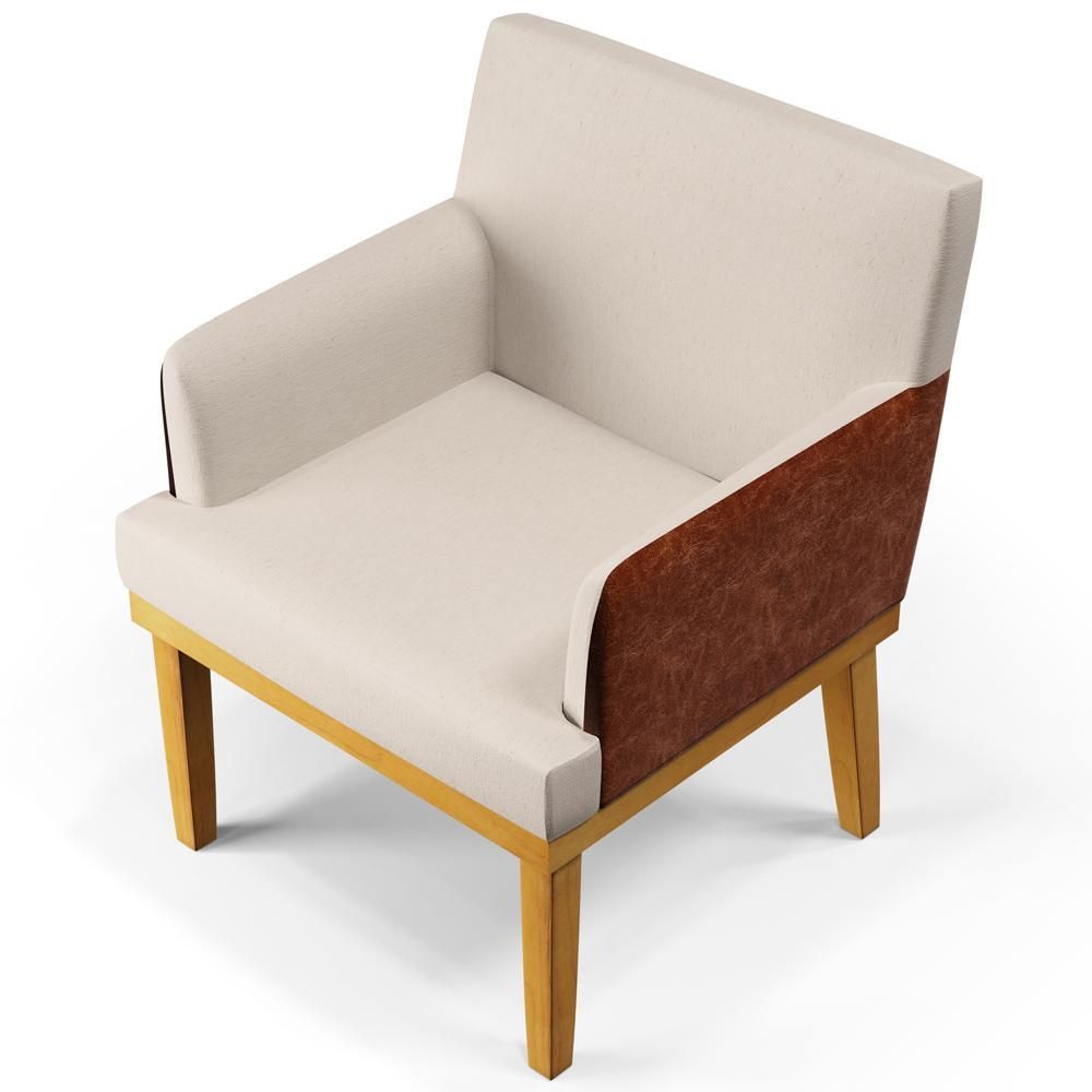 Encontraproduto.com.br - Kit 04 Poltronas Estar Linho Cru Couríssimo Camel