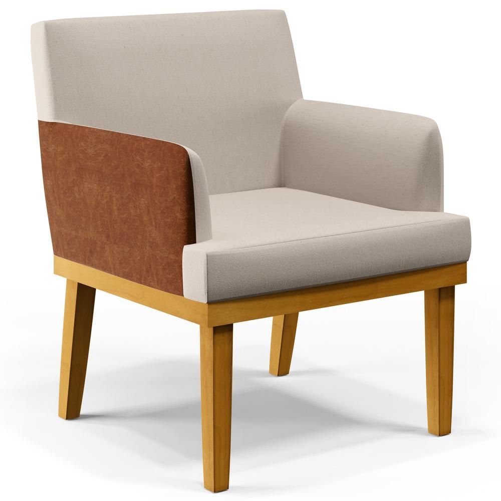 Encontraproduto.com.br - Kit 04 Poltronas Estar Linho Cru Couríssimo Camel