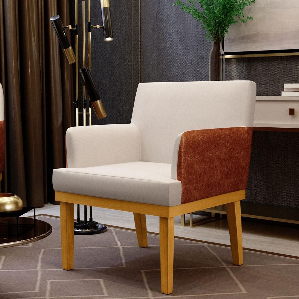 Encontraproduto.com.br - Kit 04 Poltronas Estar Linho Cru Couríssimo Camel