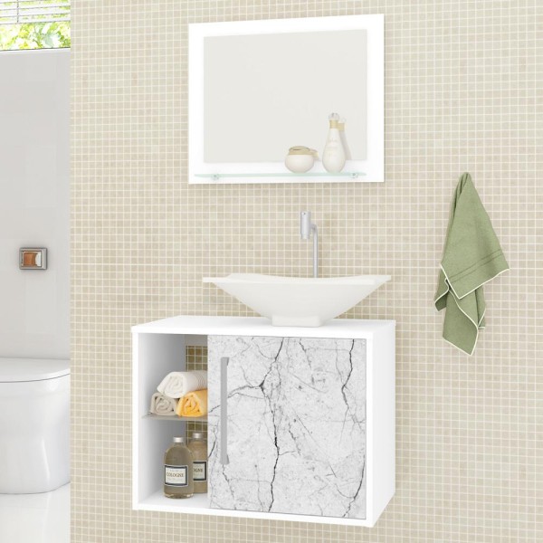 Encontraproduto.com.br - Gabinete Para Banheiro Com Cuba E Espelho Branco Carrara