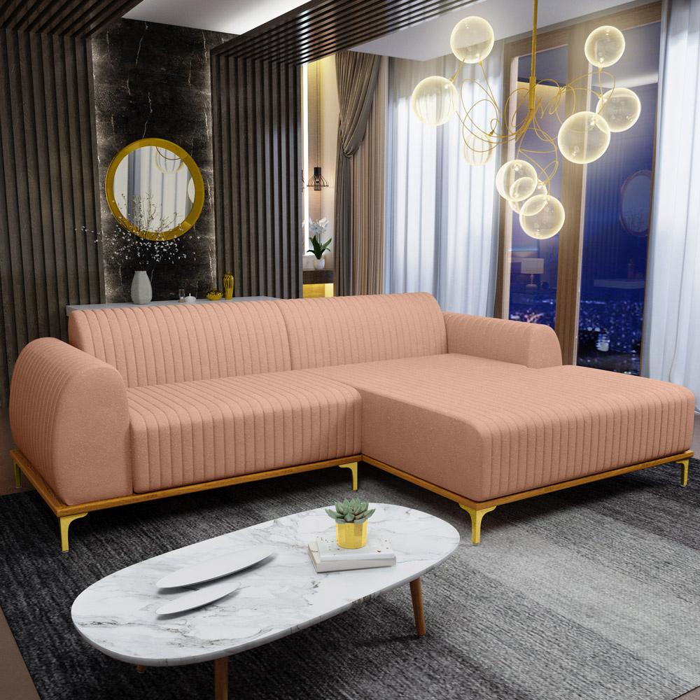 Encontraproduto.com.br - Sofá 5 Lugares Com Chaise De Estar Molino 320cm Rosê C-105