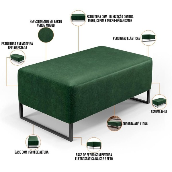 Encontraproduto.com.br - Kit 02 Puff Cléo W01 Base De Ferro 90cm Facto Verde Musgo