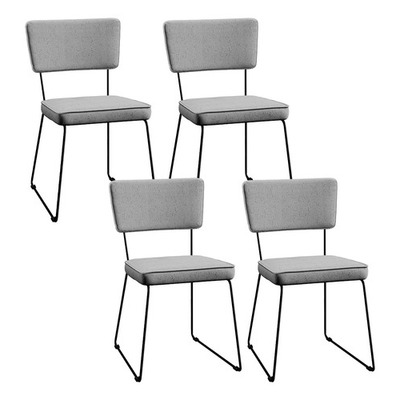 Kit 6 Cadeiras Decorativa Estofada Para Sala Jantar Base Aço Allana L02 Linho Champagne - Lyam Decor