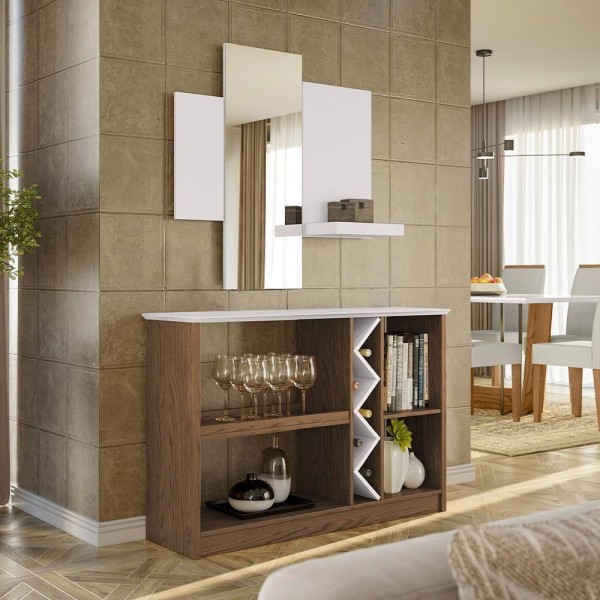 Encontraproduto.com.br - Aparador Buffet Com Nicho Adega Atlanta N1 Imbuia Off White