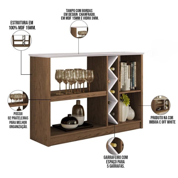 Encontraproduto.com.br - Aparador Buffet Com Nicho Adega Atlanta N1 Imbuia Off White