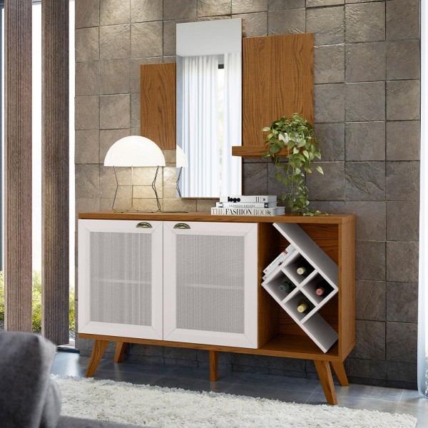 Encontraproduto.com.br - Balcão Buffet 2 Portas Com Nicho Adega Ypê Off White