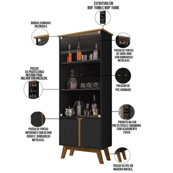 Encontraproduto.com.br - Cristaleira Com 04 Portas Madri B02 Preto Fosco Cinamomo