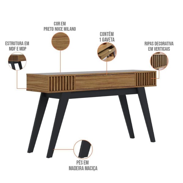 Encontraproduto.com.br - Kit Aparador Com Mesa De Centro 1 Gaveta Preto Noce Milano
