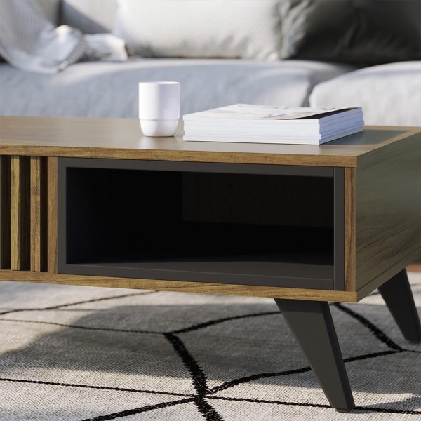 Encontraproduto.com.br - Kit Aparador Com Mesa De Centro 1 Gaveta Preto Noce Milano