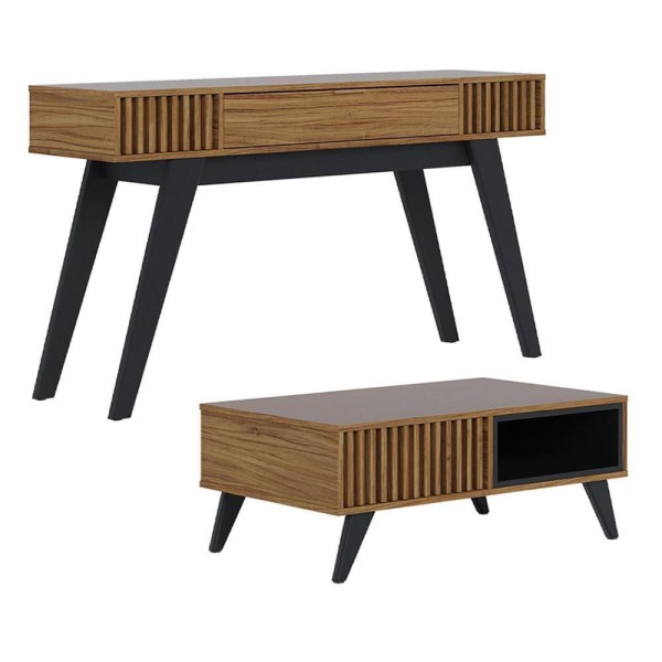 Encontraproduto.com.br - Kit Aparador Com Mesa De Centro 1 Gaveta Preto Noce Milano