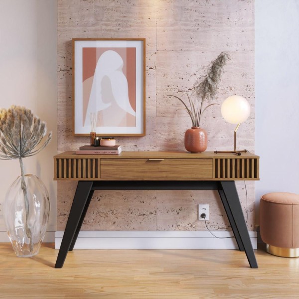 Encontraproduto.com.br - Kit Aparador Com Mesa De Centro 1 Gaveta Preto Noce Milano