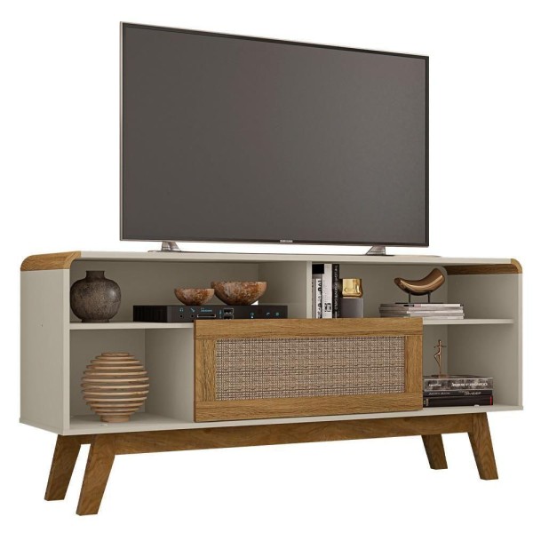Encontraproduto.com.br - Rack 01 Porta Lazuli 135 Cm Off White Cinamomo Rattan