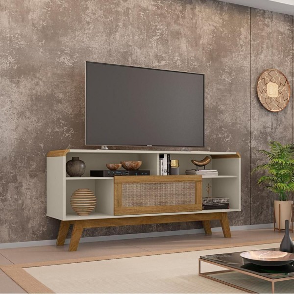 Encontraproduto.com.br - Rack 01 Porta Lazuli 135 Cm Off White Cinamomo Rattan