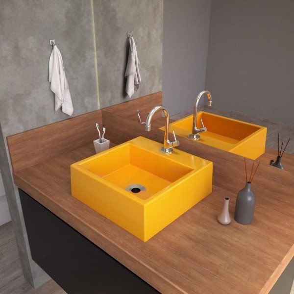 Encontraproduto.com.br - Cuba De Apoio Banheiro Quadrada Q355 35X35Cm C01 Amarelo