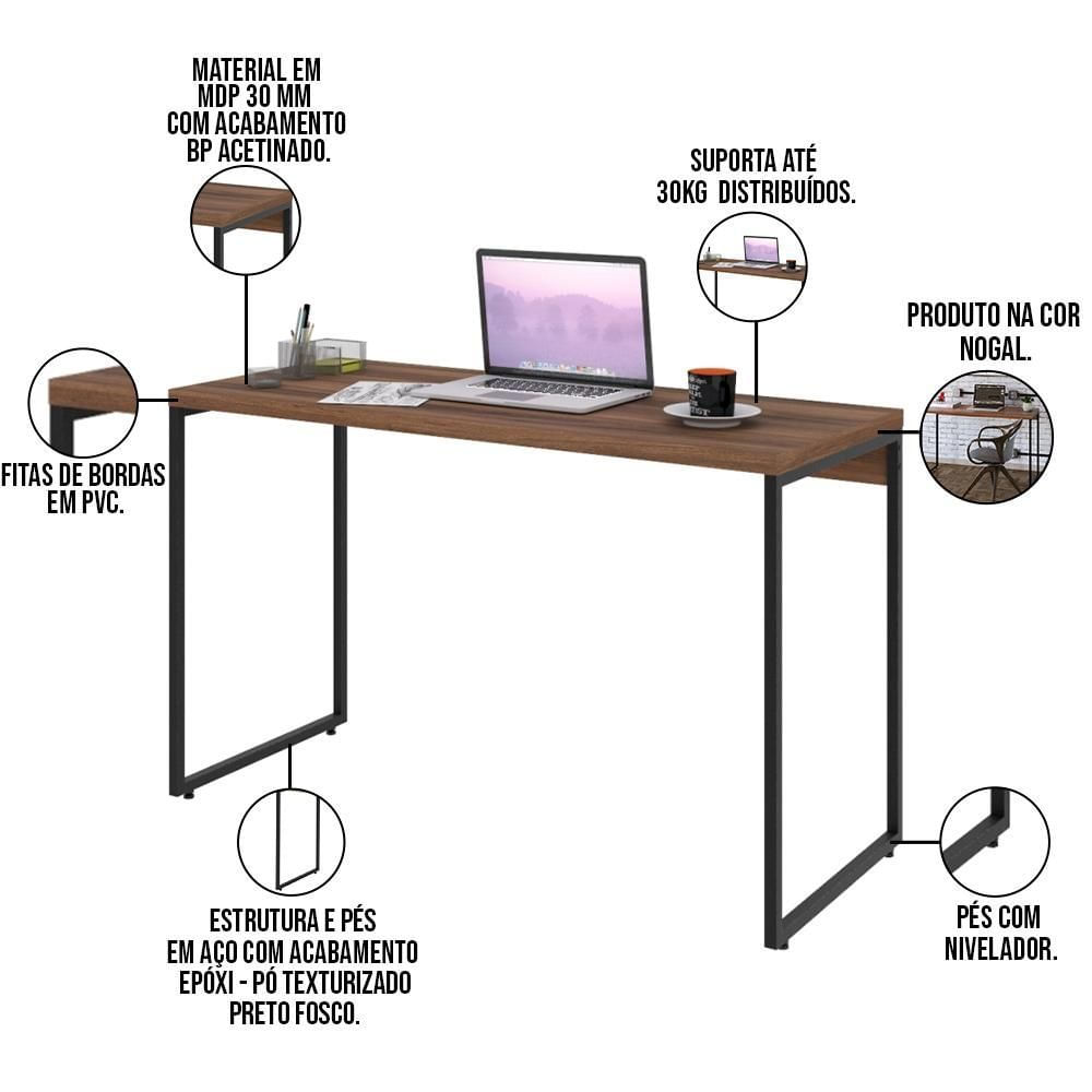 Encontraproduto.com.br - Kit 02 Mesas Escritório E Aspen 120Cm C01 Nogal