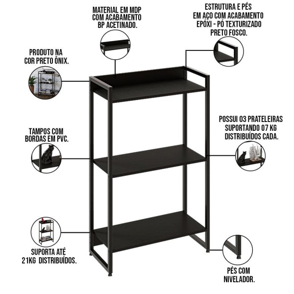 Encontraproduto.com.br - Kit Escritório Estante 3 Prateleiras Com Mesa 135Cm Onix