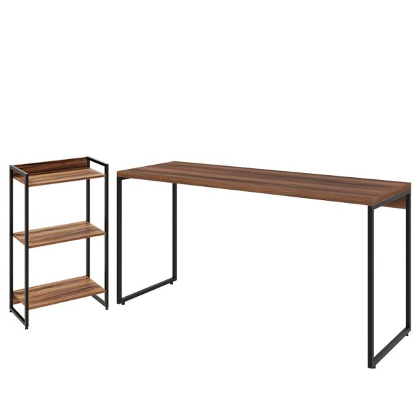 Encontraproduto.com.br - Kit Escritório Estante 3 Prateleiras Com Mesa 150Cm Nogal
