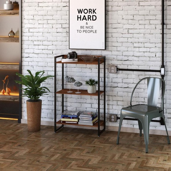 Encontraproduto.com.br - Kit Escritório Estante 3 Prateleiras Com Mesa 150Cm Nogal