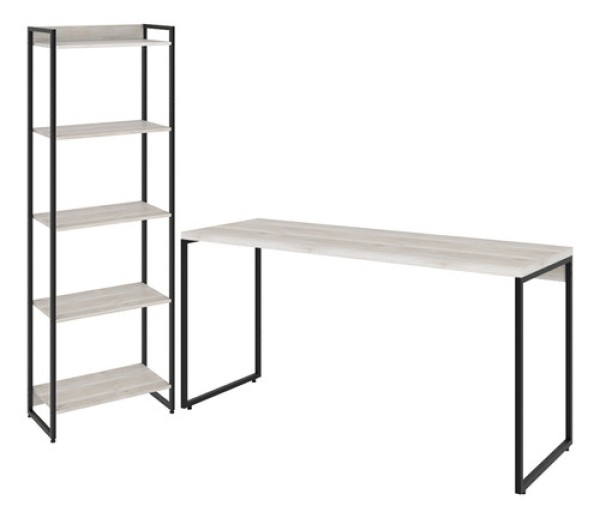 Kit Escritório Estante 5 Prateleiras Com Mesa 135Cm Snow