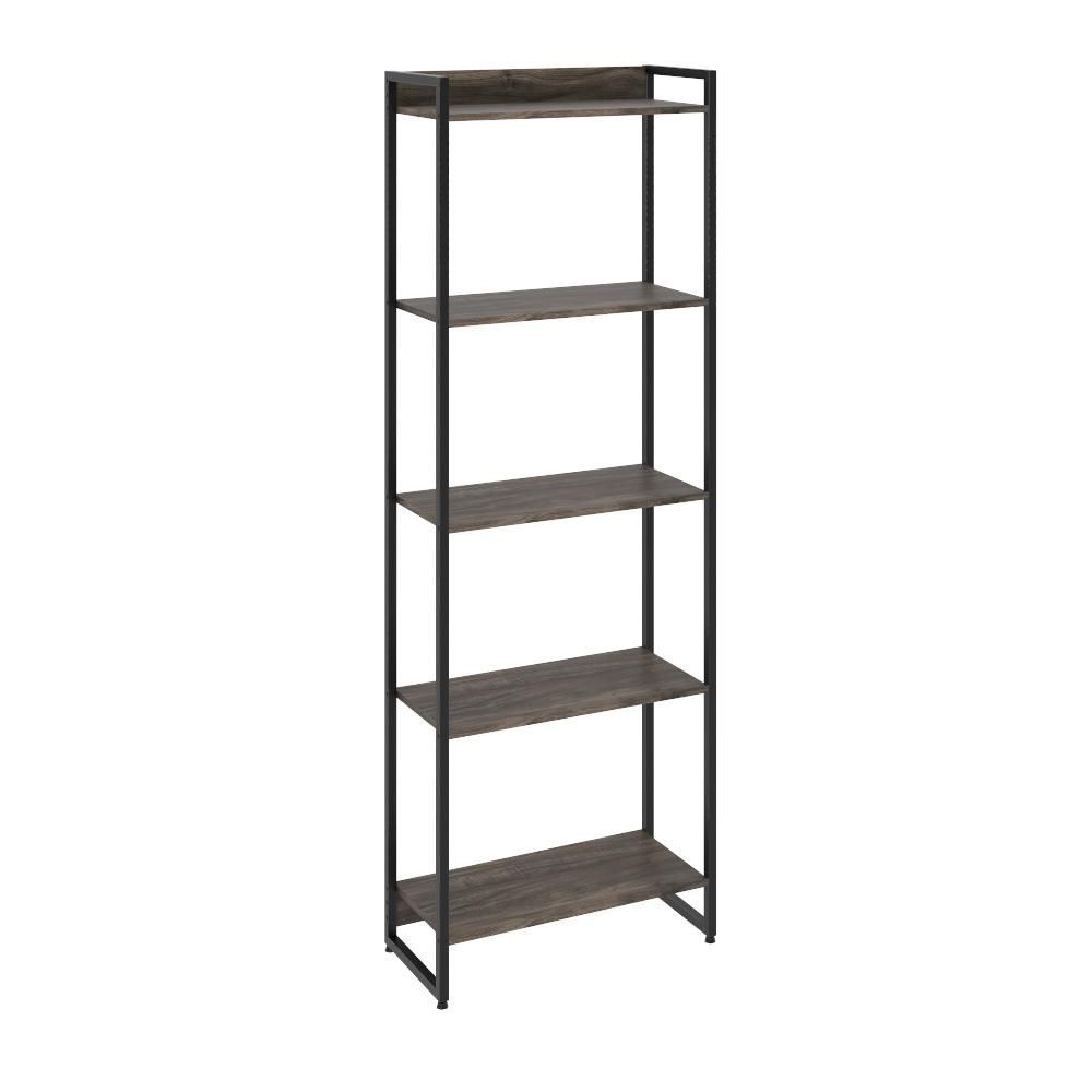 Encontraproduto.com.br - Kit Estante Areta 5 Prateleiras com Mesa Industrial Aspen 120cm C01 Carvalho Dark - Lyam Decor