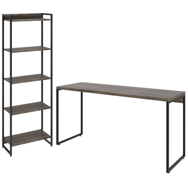 Kit Estante 5 Prateleiras Com Mesa 150Cm Carvalho Dark