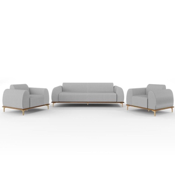 Kit Sofá 3 Lugares 180Cm Com 2 Poltronas Molino Cinza D-315