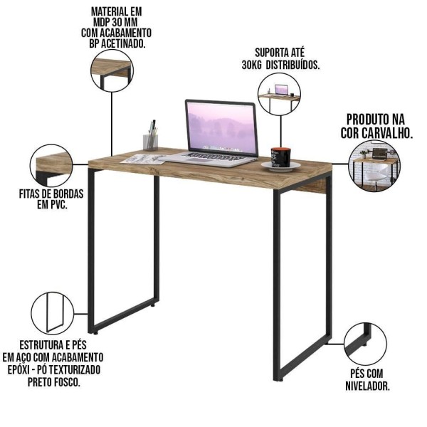 Encontraproduto.com.br - Mesa Para Escritório Industrial Aspen 90 Cm C01 Carvalho