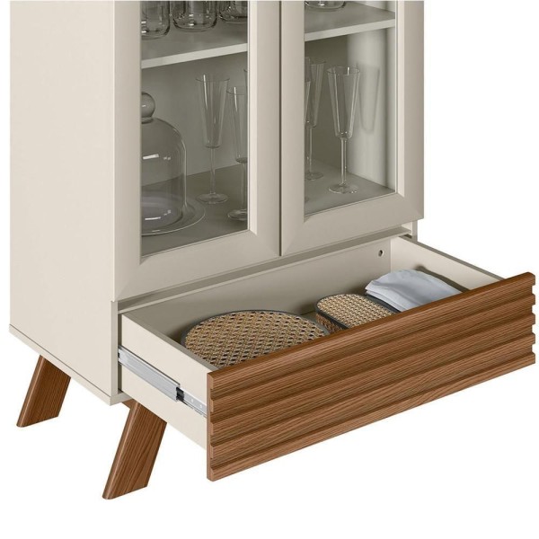 Encontraproduto.com.br - Cristaleira Para Sala De Jantar 02 Portas 01 Gaveta Geórgia L05 Off White Freijó - Lyam Decor