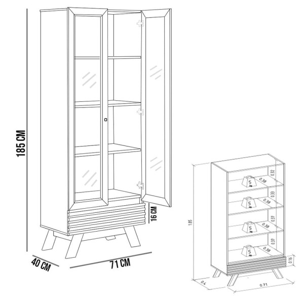 Encontraproduto.com.br - Cristaleira Para Sala De Jantar 02 Portas 01 Gaveta Geórgia L05 Off White Freijó - Lyam Decor