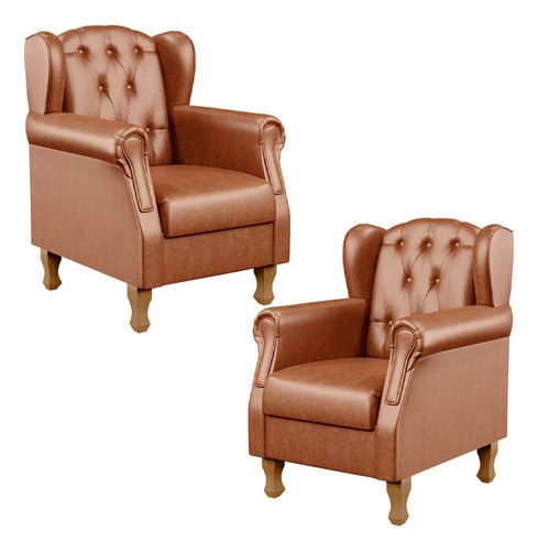 Kit 02 Poltronas Decorativa Yara P02 Camel