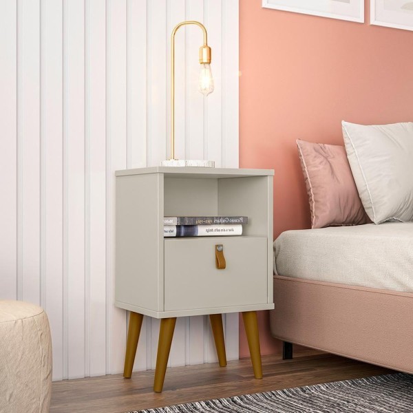 Encontraproduto.com.br - Kit Cabeceira Casal 240cm Celine Com Mesa De Cabeceira 01 Gaveta Loreta L05 Off White - Lyam Decor